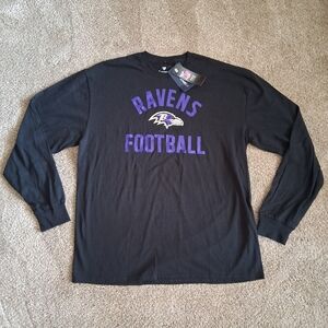 Fanatics Black Long Sleeve Ravens Football Tee with Purple Logo